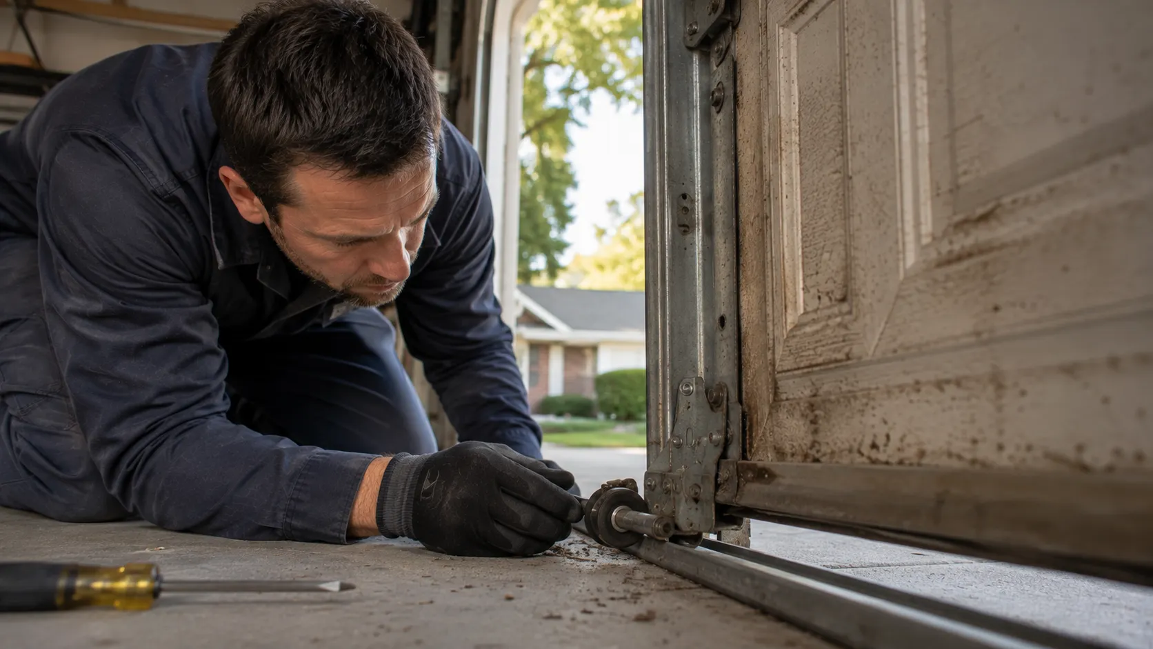 Garage door detail illustrating is your old garage door worth fixing, or done